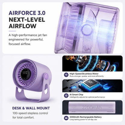 Ultra-Quiet Rechargeable Desk Fan – 100-Speed USB Portable Cooling Fan for Desk Setups, Home Offices & Travel