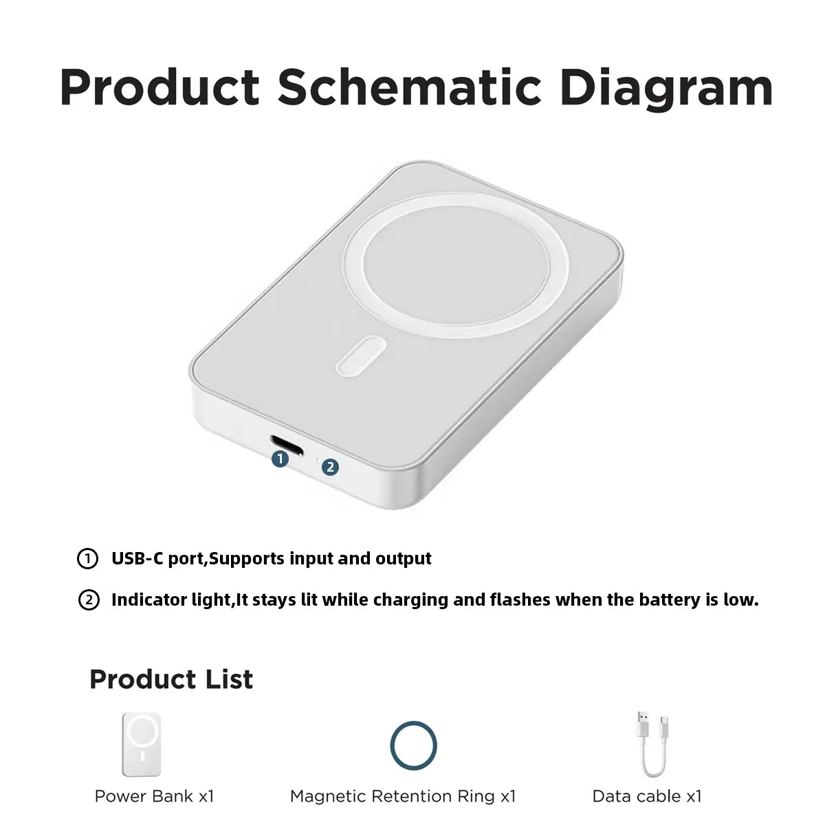 5000mAh Magnetic Power Bank – Portable MagSafe Wireless Charger for iPhone 12–17 Series