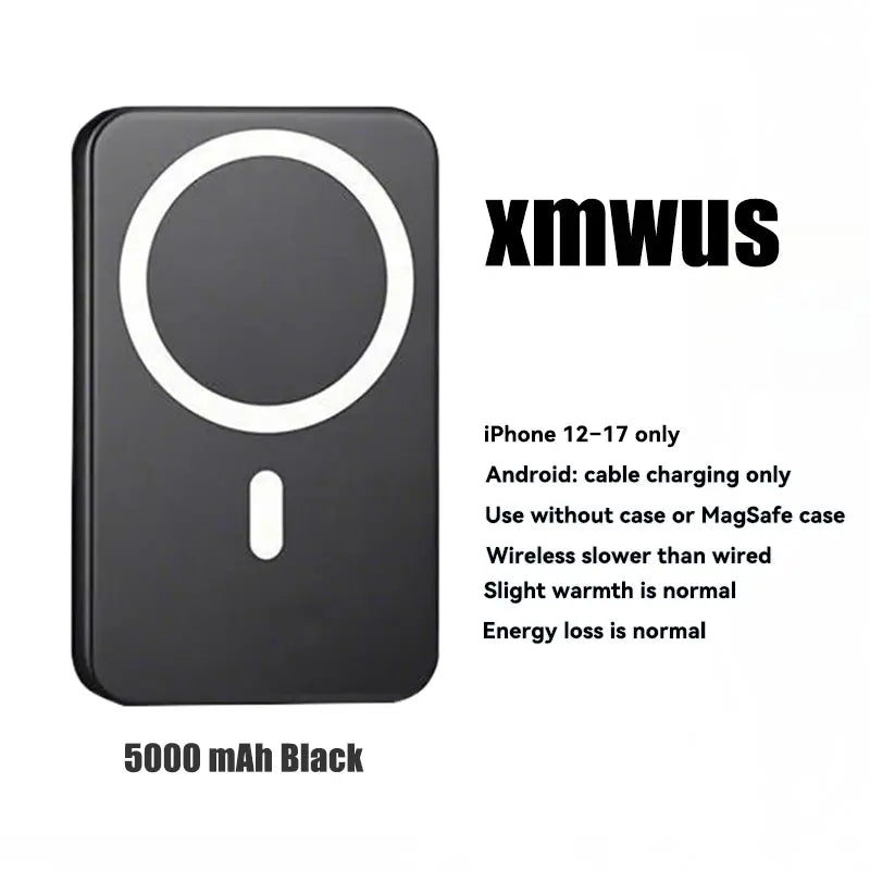 5000mAh Magnetic Power Bank – Portable MagSafe Wireless Charger for iPhone 12–17 Series