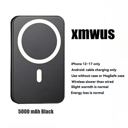 5000mAh Magnetic Power Bank – Portable MagSafe Wireless Charger for iPhone 12–17 Series