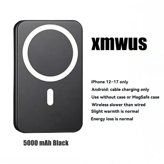 5000mAh Magnetic Power Bank – Portable MagSafe Wireless Charger for iPhone 12–17 Series