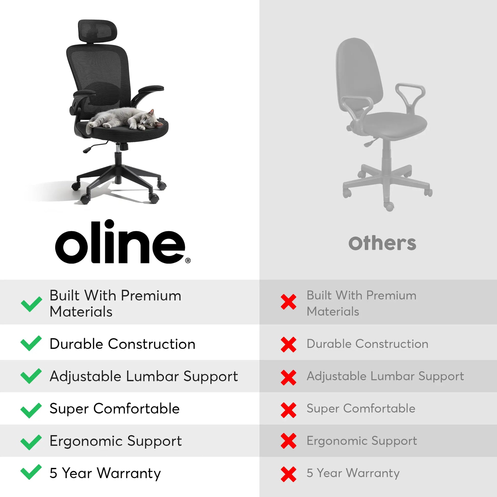 Ergonomic Mesh Office Chair – Adjustable Lumbar Support, Headrest & Flip-Up Armrests for Home Offices & Desk Setups