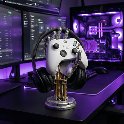 Cyberpunk Mechanical Hand Controller Stand – Gaming Controller, Headphone & Key Holder for Desk Setups